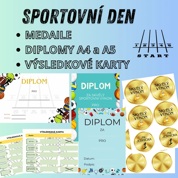 Sportovní den - DIPLOMY, MEDAILE a kartičky na výsledky