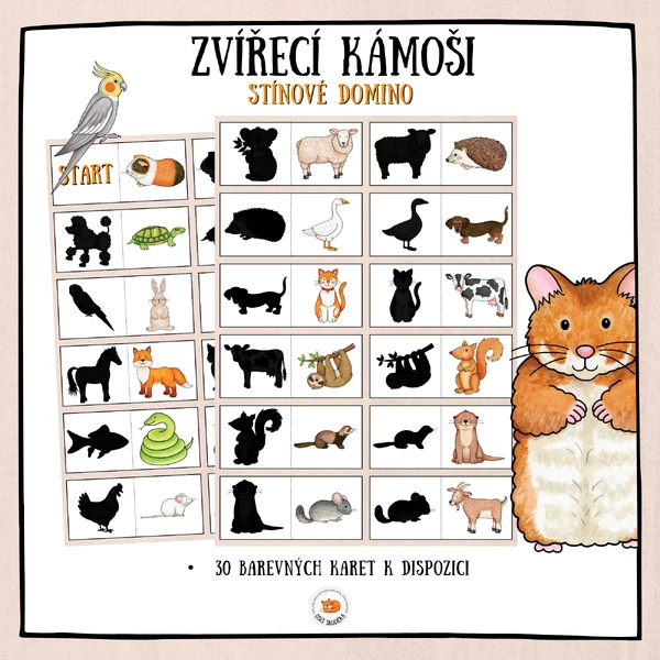Stínové domino - zvířecí kámoši