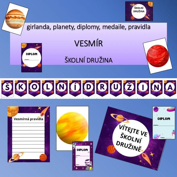 Vesmírná družina - výzdoba, medaile, diplomy