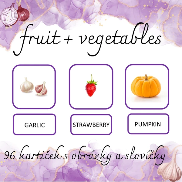 Fruit + vegetables - kartičky s obrázky a slovíčky