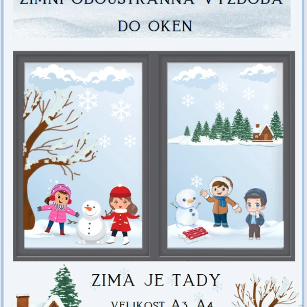 ZIMNÍ VÝZDOBA DO OKEN, NA NÁSTĚNKU, OBOUSTRANNÝ TISK