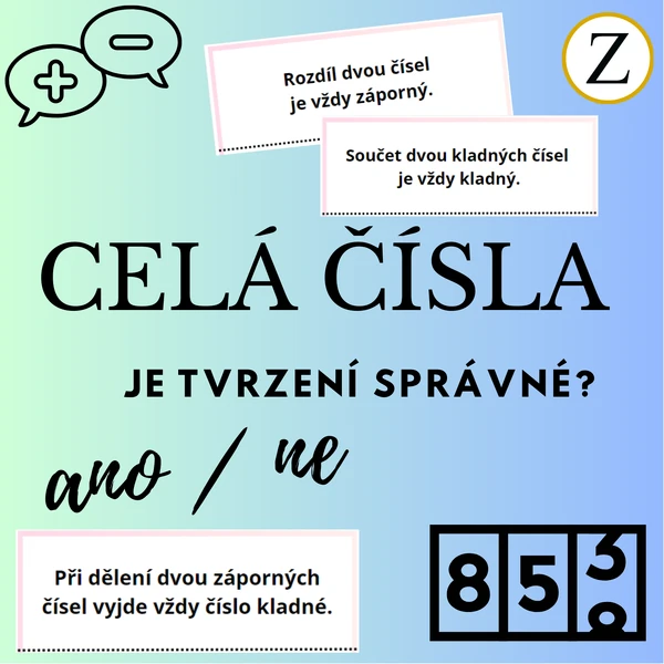 CELÁ ČÍSLA - selfcorrecting karty - tvrzení ANO / NE (32 karet)
