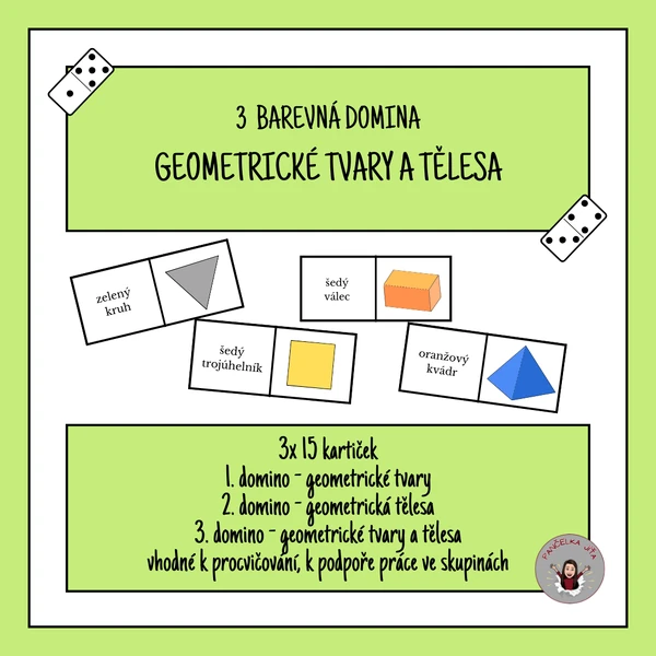 3 barevná domina - geometrické tvary a tělesa