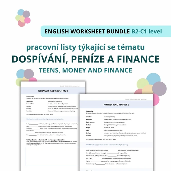 TEENS, MONEY AND FINANCE - pracovní listy pro výuku AJ