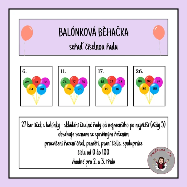 Balonková běhačka - seřaď číselnou řadu