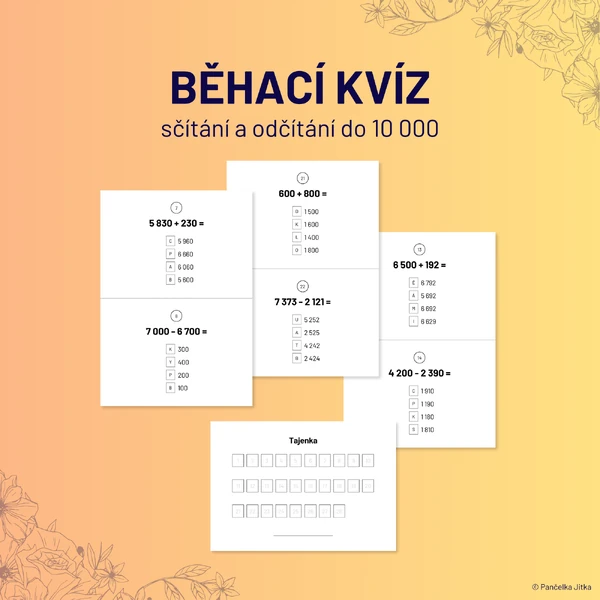 BĚHACÍ KVÍZ - sčítání a odčítání do 10 000