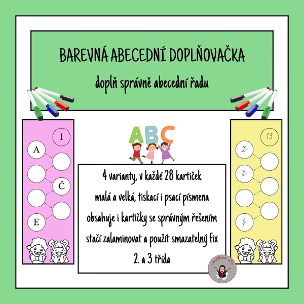 Barevná abecední doplňovačka - doplň správně abecední řadu