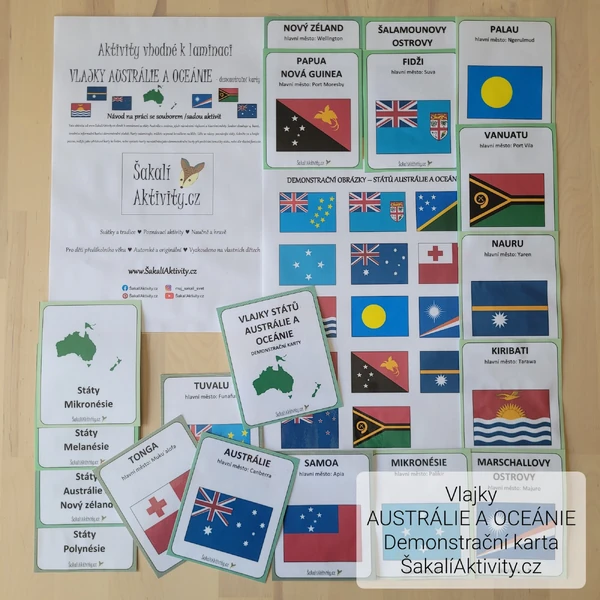  Vlajky států Austrálie a Oceánie - demonstrační karty 
