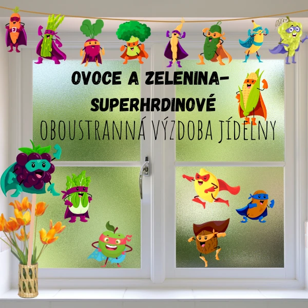 Oboustranná výzdoba jídelny - ovoce - superhrdinové 