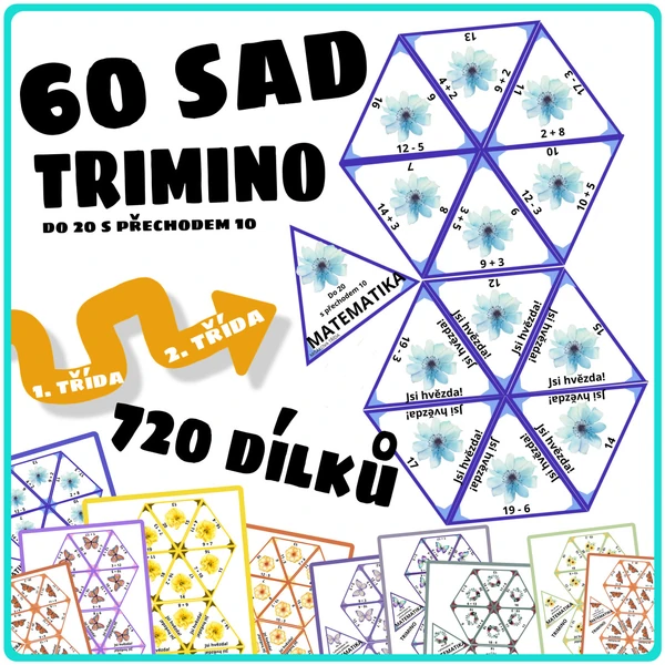 TRIMINO matematická skládačka, 60 sad, s přechodem 10