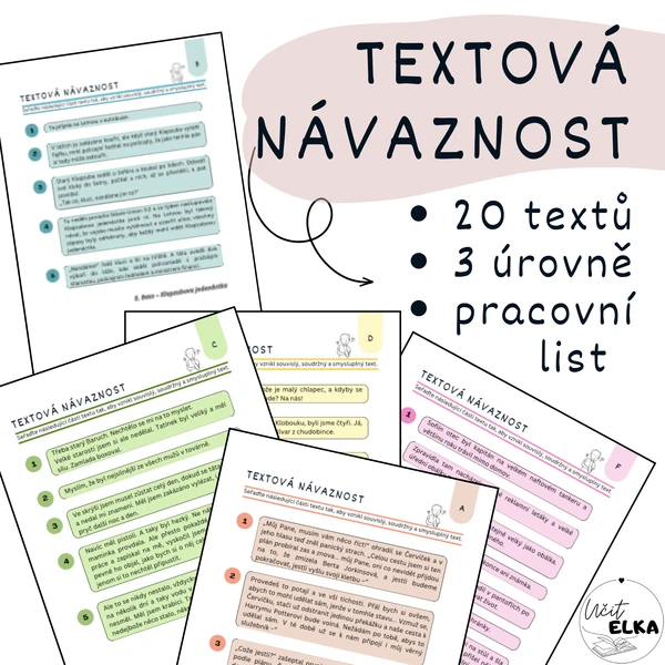 Textová návaznost – řazení částí textu (3 úrovně, 20 textů)