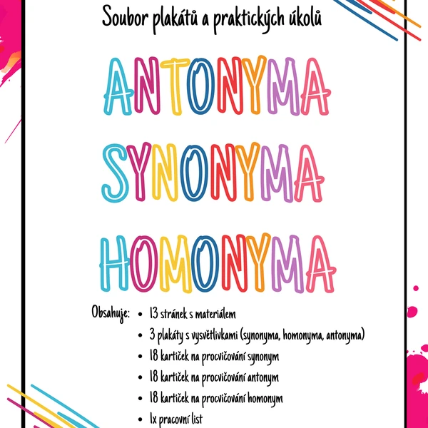 Synonyma, antonyma, homonyma - plakáty a kartičky na procvičování