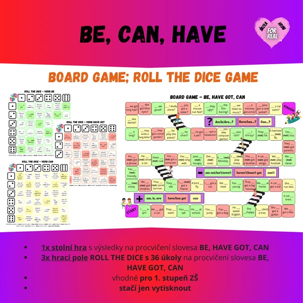 Be, Have got, Can - board game, roll the dice game
