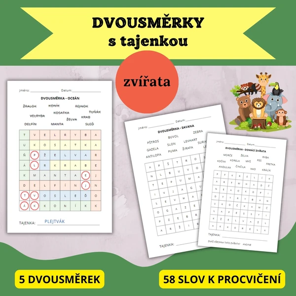 Dvousměrky (hledej slova) - zvířata