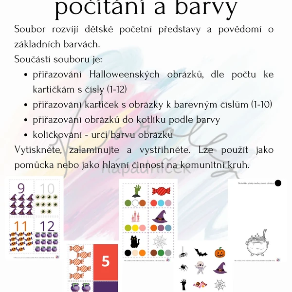 Halloweenské počítání a barvy