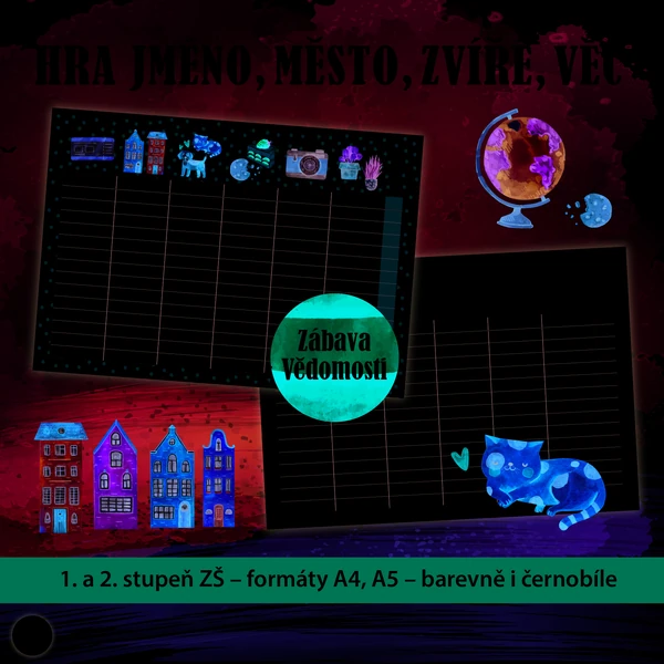 Hra Jméno, město, zvíře, věc (+ jídlo, rostlina, věc)