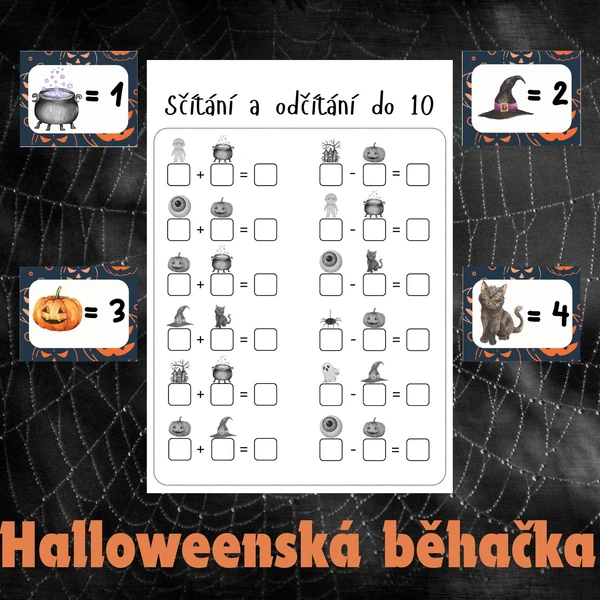 Halloweenská běhačka - sčítání a odčítání do 10