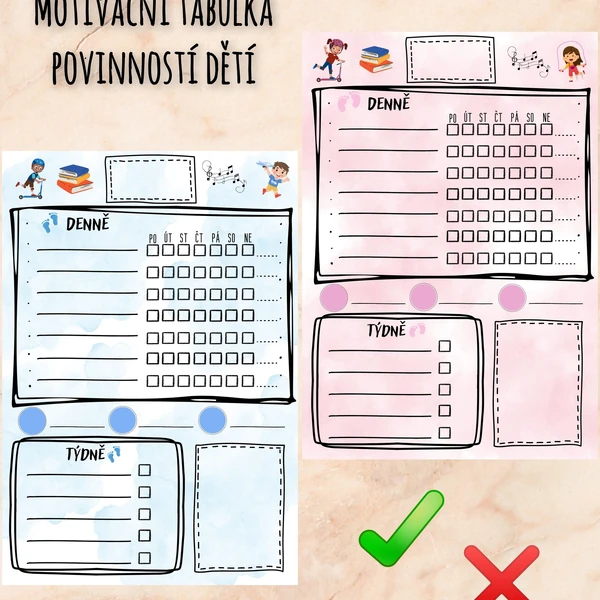 MOTIVAČNÍ TABULKA POVINNOSTÍ DĚTÍ ✅❌