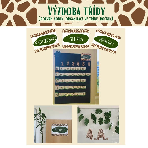 Výzdoba třídy (rozvrh hodin, organizace ve třídě, ročník)