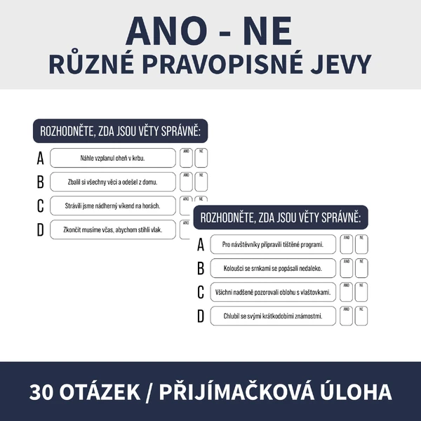 OPAKOVÁNÍ PRAVOPISU - ANO, NE (přijímačkové úlohy, různé pravopisné jevy)