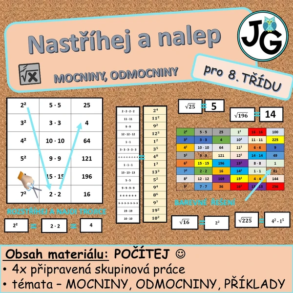 nastříhej a nalep mocniny a odmocniny - pro 2.stupeň