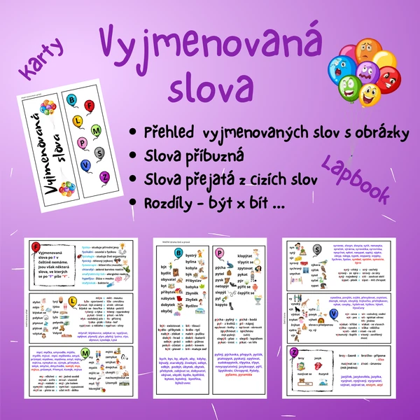 Vyjmenovaná slova - lapbook, karty