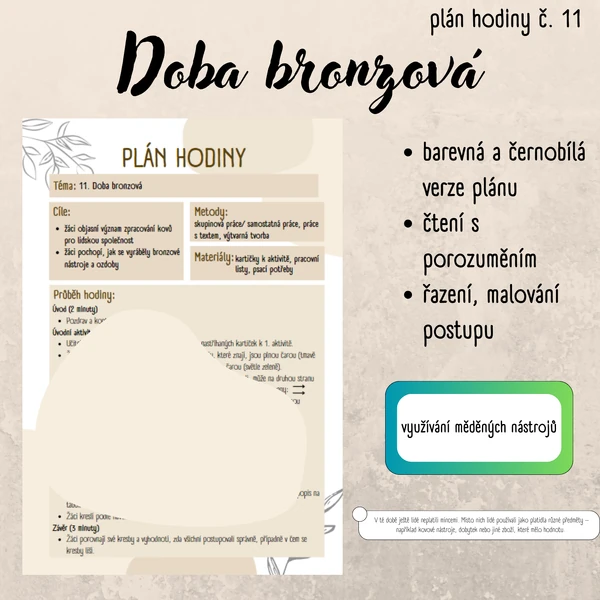 Plán hodiny (11) - 6. třída - pravěk, doba bronzová