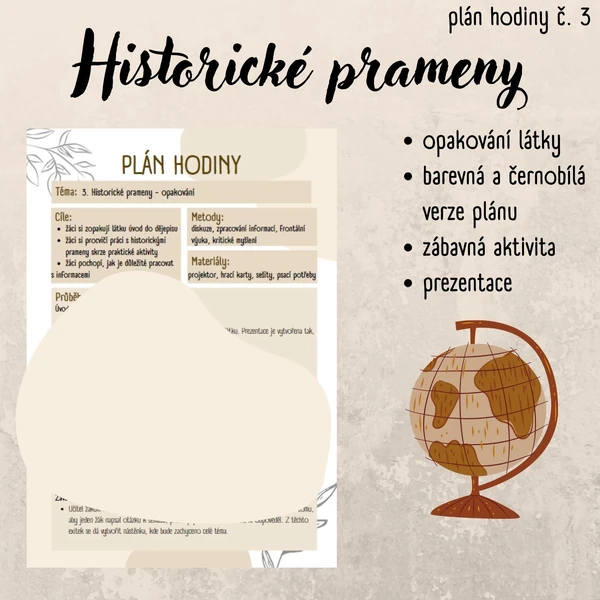 Plán hodiny (3) - 6. třída - Historické prameny, opakování