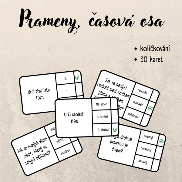 Úvod do dějepisu, historické prameny, časová osa - kolíčkování