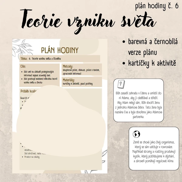 Plán hodiny (6) - 6. třída - Teorie vzniku světa a člověka