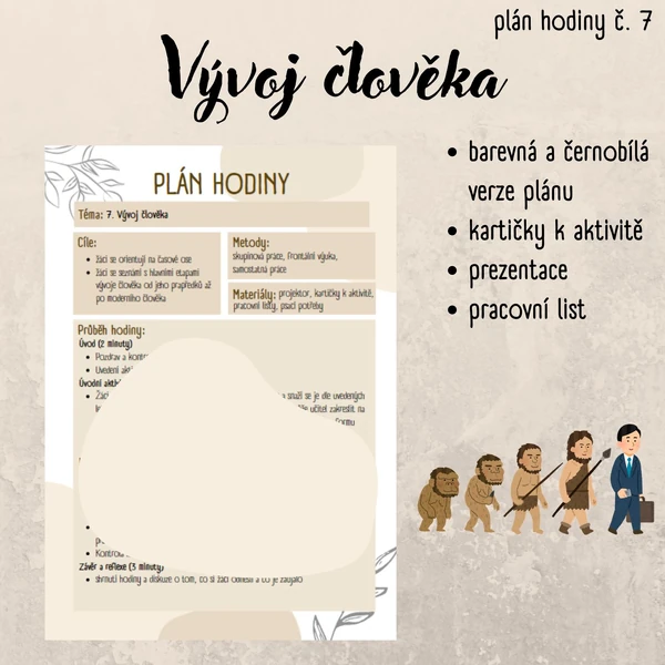 Plán hodiny (7) - 6. třída - pravěk, vývoj člověka, rod homo