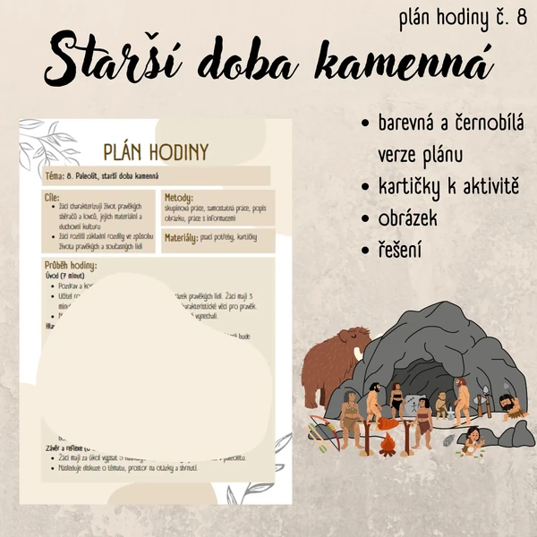 Plán hodiny (8) - 6. třída - pravěk, paleolit, starší doba kamenná