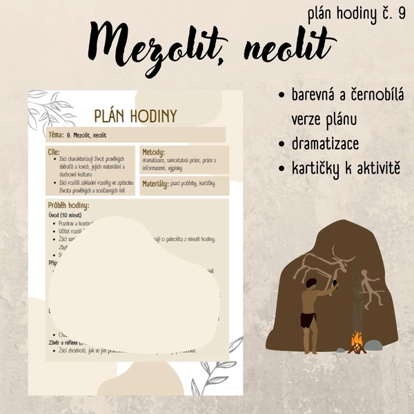 Plán hodiny (9) - 6. třída - pravěk, doba kamenná, mezolit a neolit