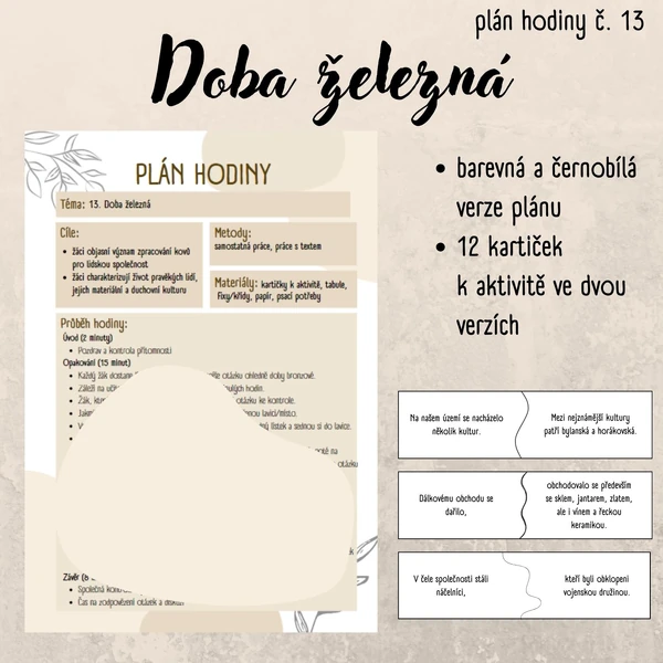 Plán hodiny (13) - 6. třída - pravěk, doba železná