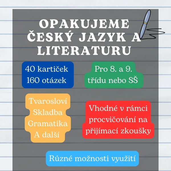 Opakování českého jazyka a literatury (kartičky s otázkami) - pro 8. a 9. třídu