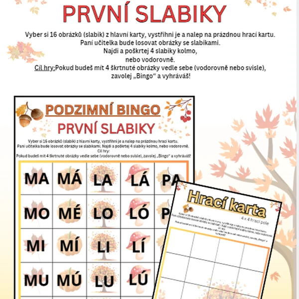 BINGO - PRVNÍ SLABIKY - PODZIM