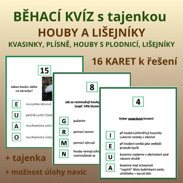 BĚHACÍ KVÍZ s tajenkou – HOUBY A LIŠEJNÍKY