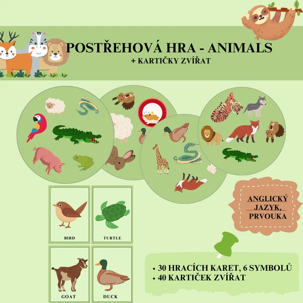 Postřehová hra + kartičky Animals