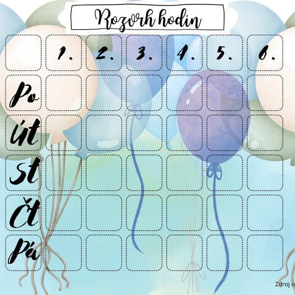 Rozvrh hodin - modré balonky