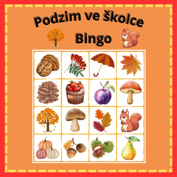 PODZIM V PŘÍRODĚ I VE ŠKOLCE (Bingo pro 5 hráčů)