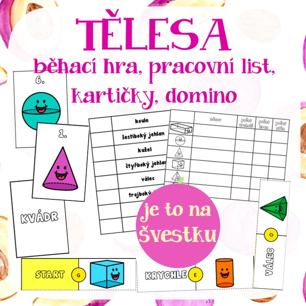 Tělesa - domino, běhačka, kartičky, pracovní list
