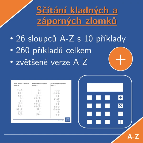 Sčítání kladných a záporných zlomků | matematika | 26 sloupců