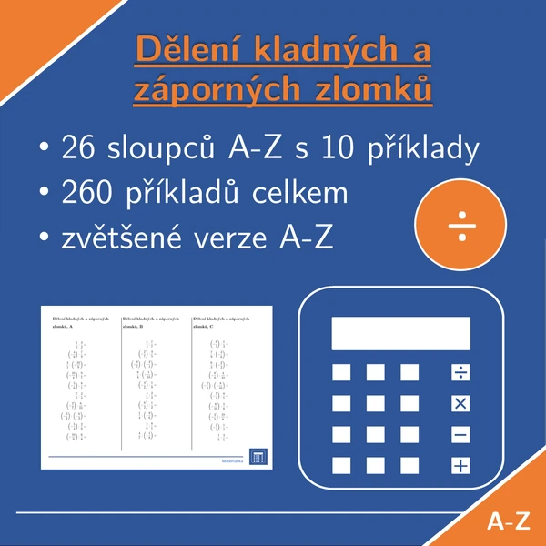 Dělení kladných a záporných zlomků | matematika | 26 sloupců