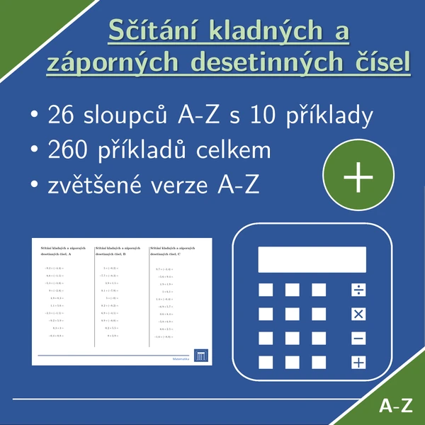 Sčítání kladných a záporných desetinných čísel | matematika | 26 sloupců