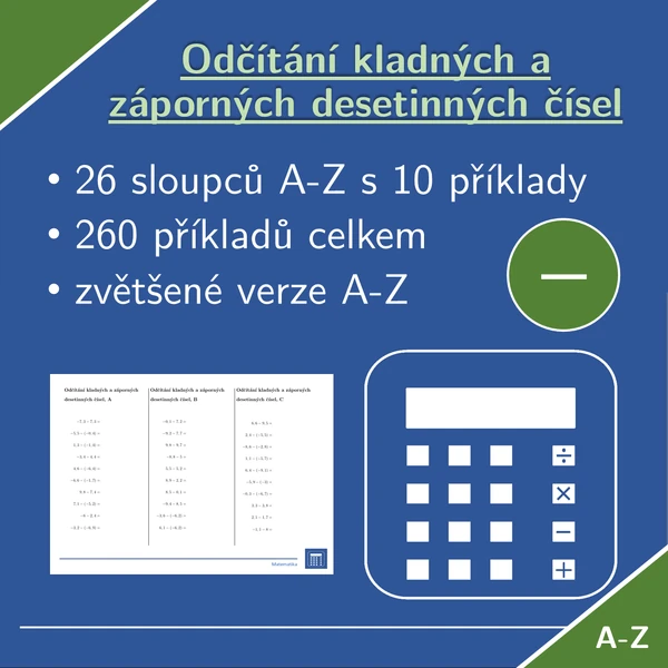 Odčítání kladných a záporných desetinných čísel | matematika | 26 sloupců
