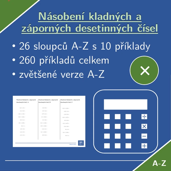 Násobení kladných a záporných desetinných čísel | matematika | 26 sloupců