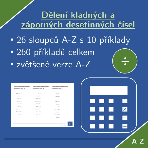 Dělení kladných a záporných desetinných čísel | matematika | 26 sloupců
