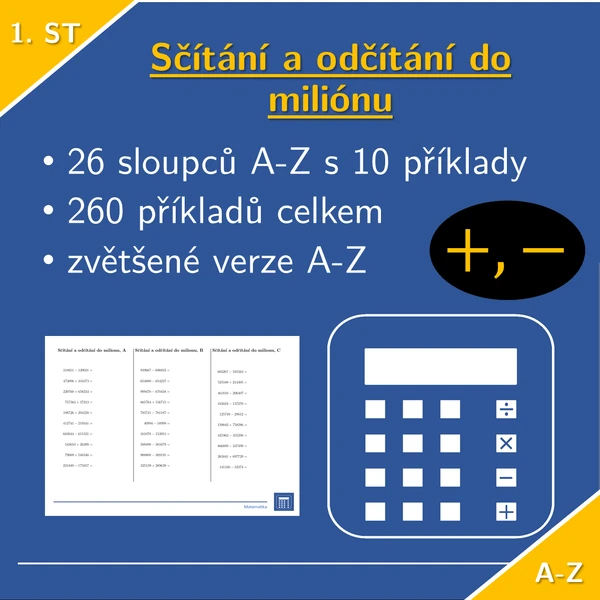 Sčítání a odčítání přirozených čísel do milionu | matematika 1. stupeň | 26 sloupců