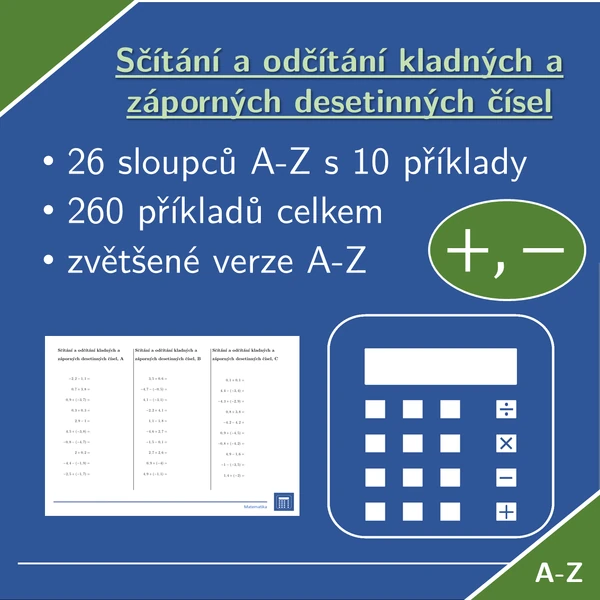 Sčítání a odčítání kladných a záporných desetinných čísel | matematika | 26 sloupců
