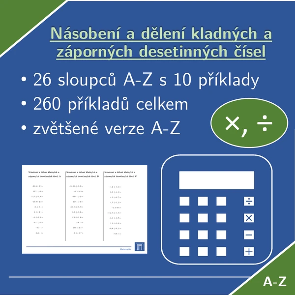 Násobení a dělení kladných a záporných desetinných čísel | matematika | 26 sloupců